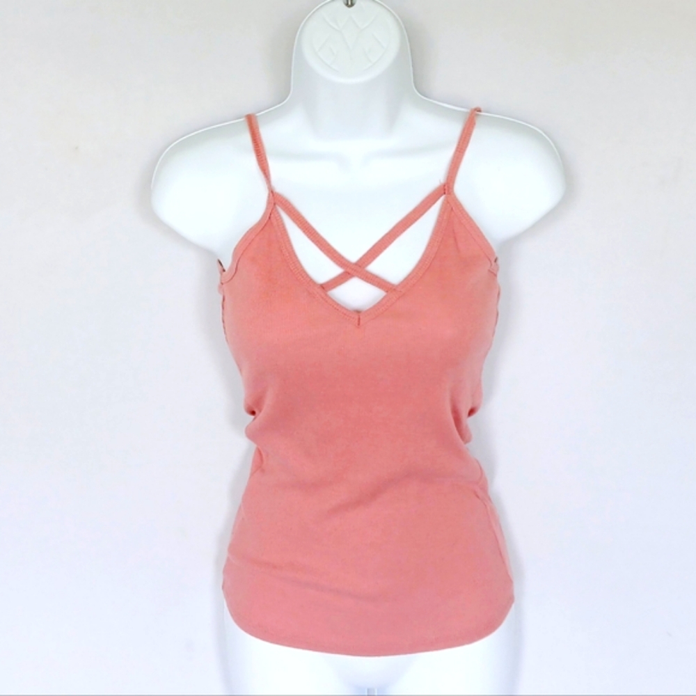 Strappy Ribbed Tank Top V-neck Sleeveless Summer Blouse Medium